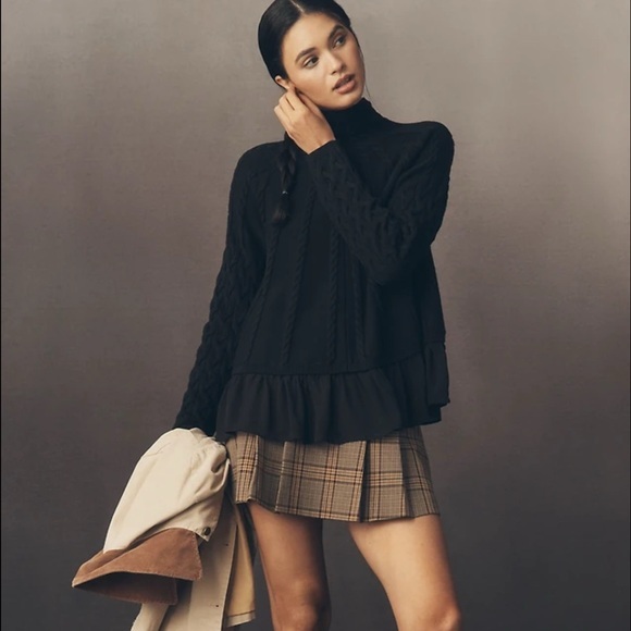Anthropologie Sweaters - By Anthropologie Mock-Neck Sheer Mixed Media Sweater Size S